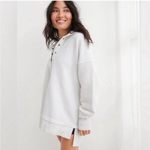 Aerie Ribbed Henley Hoodie Pullover 100% Cotton Sweatshirt